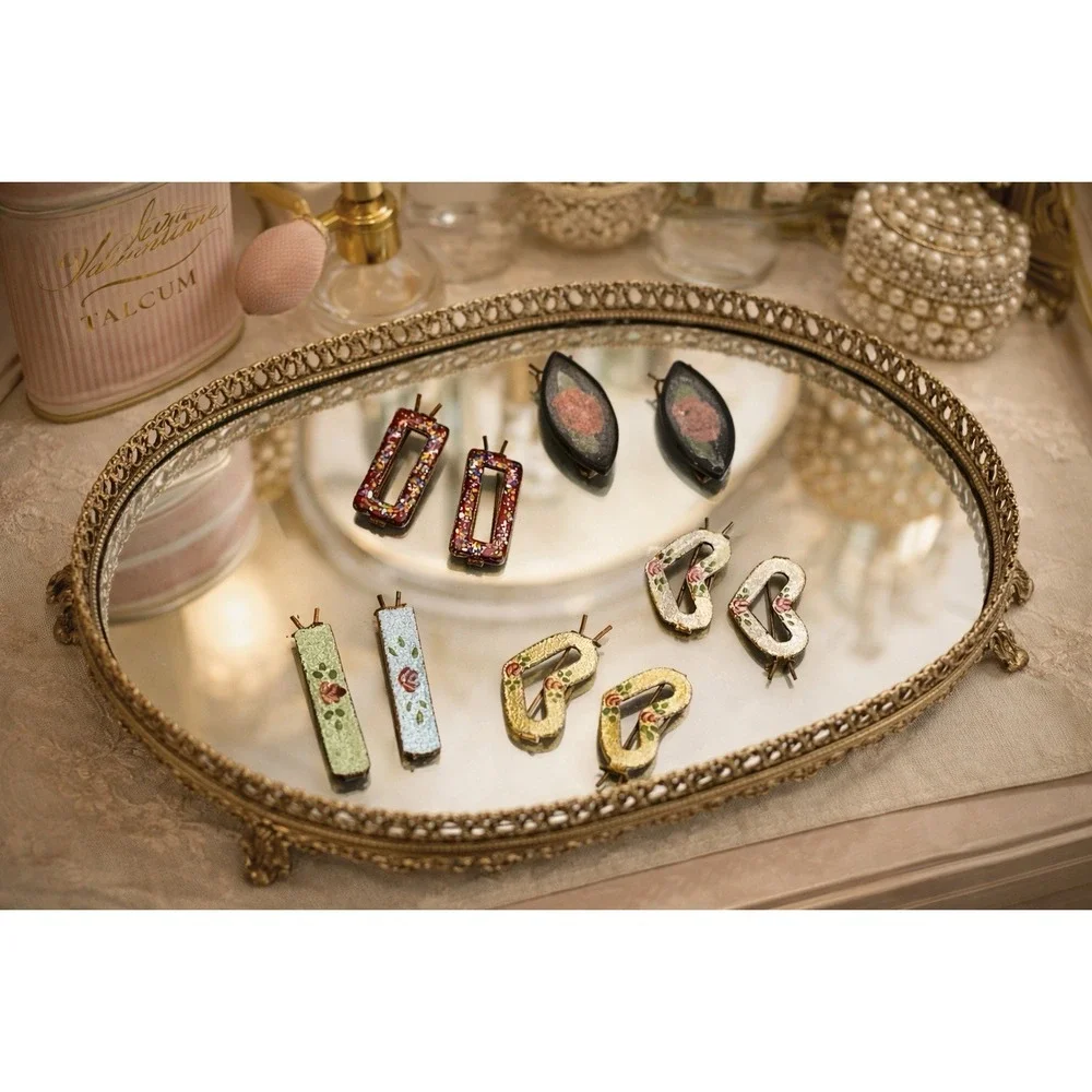 Vintage 1950s Floral Enamel Barrettes Lot Mid Century Vanity Set